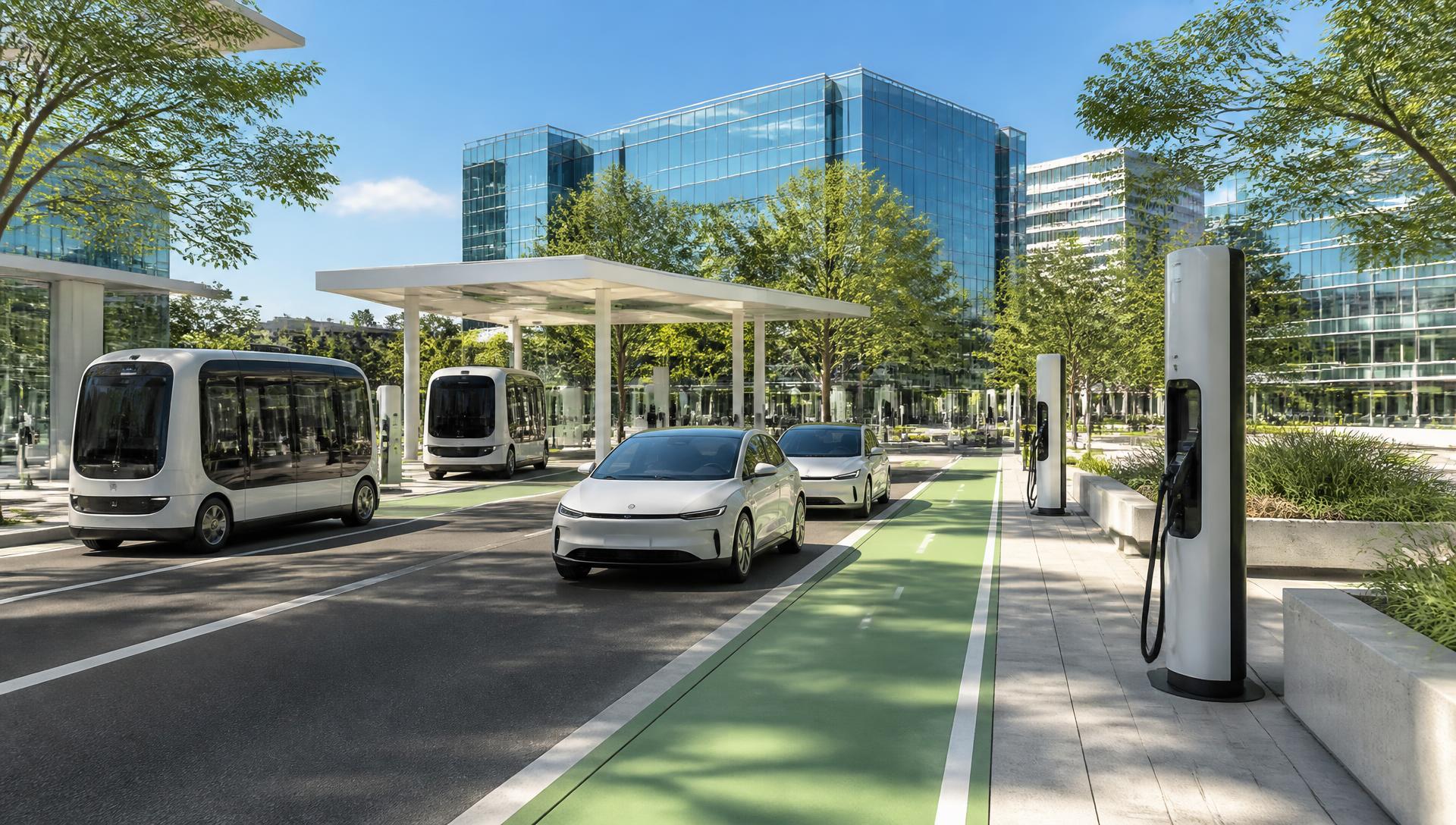 Modern electric mobility and charging infrastructure in daylight