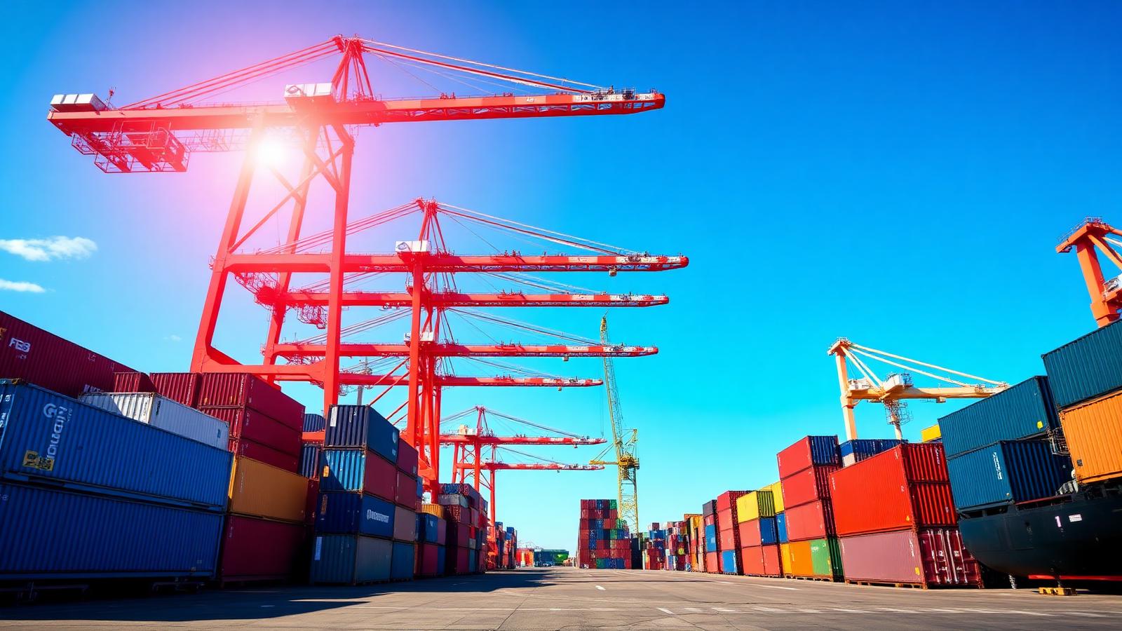 Container shipping terminal under a blue sky