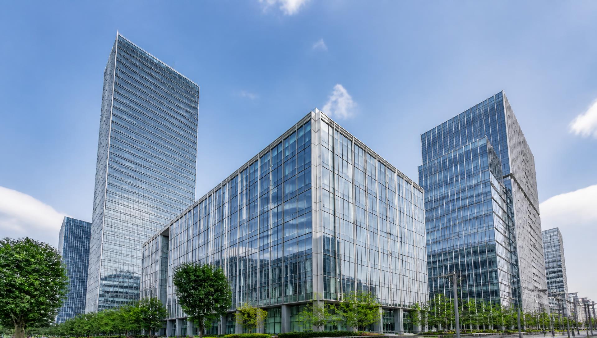 Modern financial district skyline in daylight
